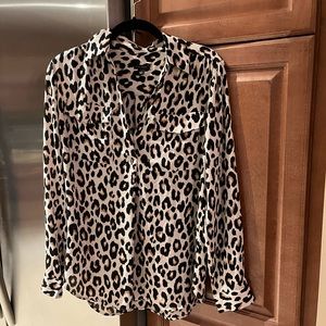 Ann Taylor animal print blouse button down long sleeve size small
